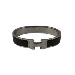Hermes Clic-Clac H Narrow Bracelet Black Enamel PHW