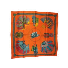 Vintage Hermes Silk Scarf "Cuirs Du Desert" Orange Colorways (1988)