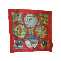 Hermes Silk Scarf "Les Quatre Saisons" In Red By Robert Dallet