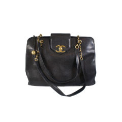 CHANEL Vintage 1996 Jumbo Black Caviar Weekender Travel Handbag