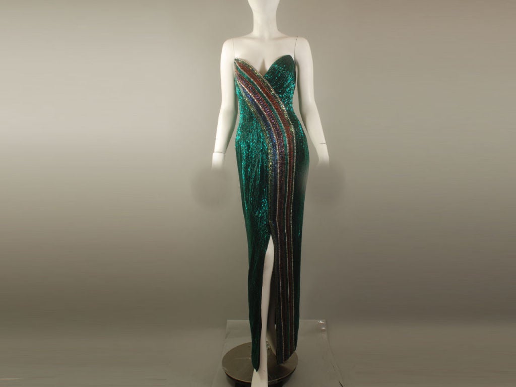 Bob Mackie Vintage 1980s Beaded Evening Gown Emerald Green 5