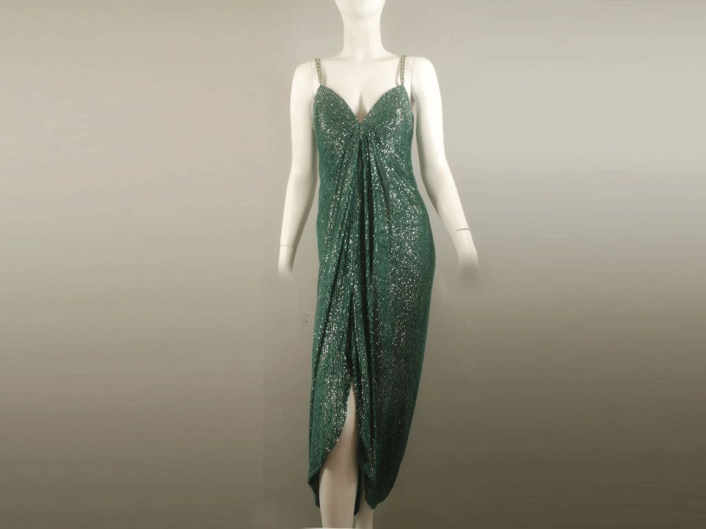 Bob Mackie Vintage Runway Emerald and Silver  Evening Dress 2 4 4