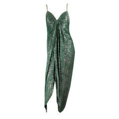 Bob Mackie Vintage Runway Emerald and Silver  Evening Dress 2 4