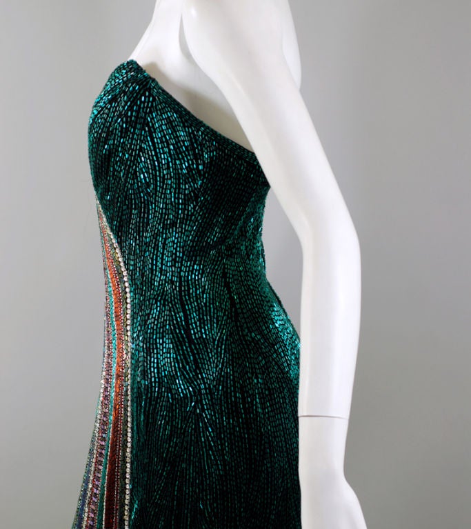 Bob Mackie Vintage 1980s Beaded Evening Gown Emerald Green 1