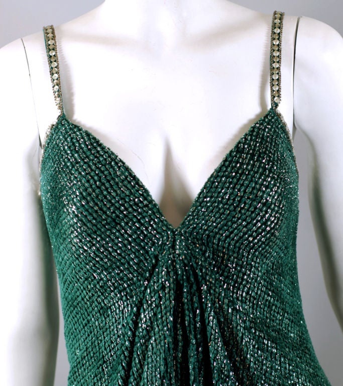 Bob Mackie Vintage Runway Emerald & Silver Evening Dress from the 1980s. From the iconic celebrity designer known for dressing Cher, The Jackson 5, and even Oprah, this original runway Mackie is a collector's piece. The dress is made of emerald