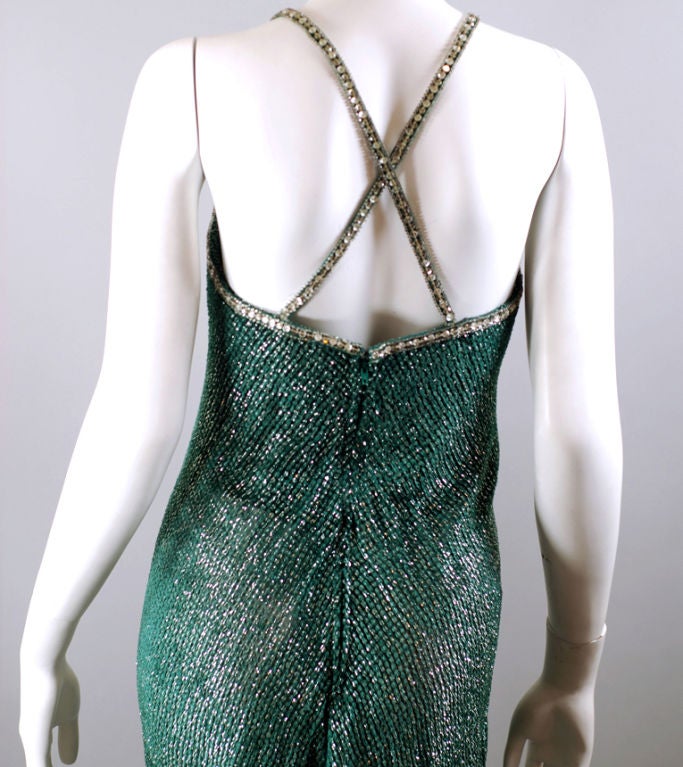 Women's Bob Mackie Vintage Runway Emerald and Silver  Evening Dress 2 4