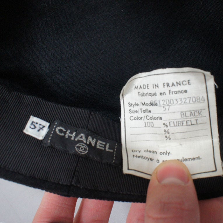 Women's CHANEL Iconic Black Beret with Stitched Red CHANEL Typography
