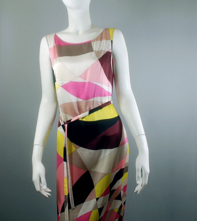 Emilio Pucci Sleeveless Retro Print Silk Belted Dress 44 10