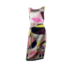 Emilio Pucci Sleeveless Retro Print Silk Belted Dress 44 10