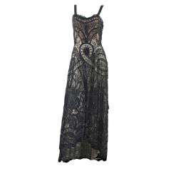 Alexander McQueen Black Hand Embroidered Gown Size 38 US 4