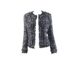 CHANEL 10A Navy Maroon And White Multi Boucle Jacket 40 8