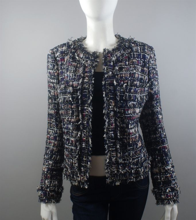 CHANEL 10A Navy Maroon And White Multi Boucle Jacket 40 8 1