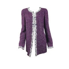 CHANEL 09P Purple/White Sequin And Mesh Trim Tweed Jacket 40 8