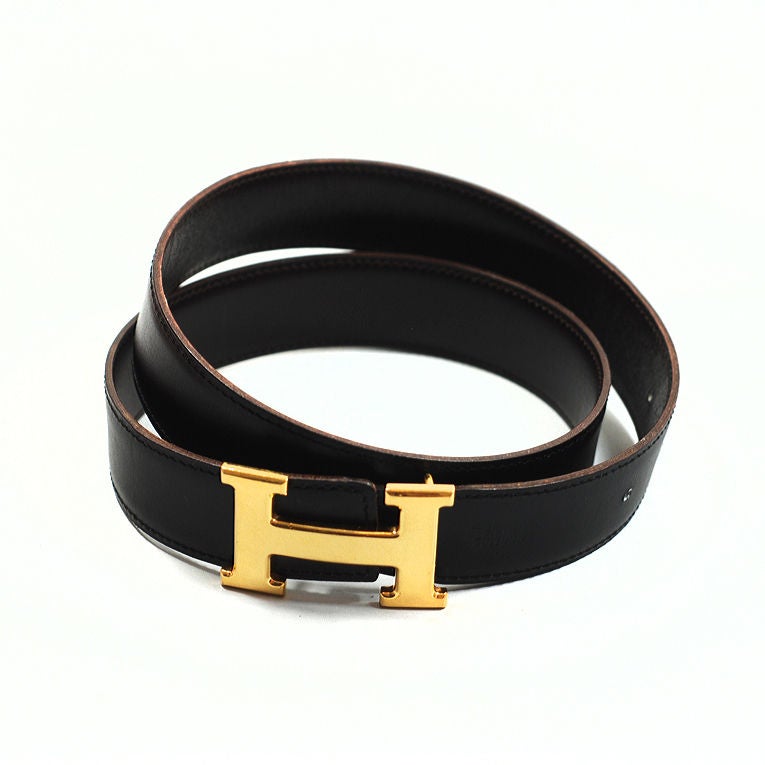 Women's Hermes Noir Reversible  Box Leather Constance Belt GHW