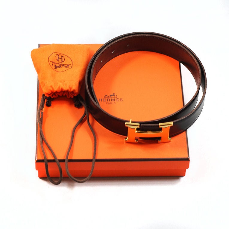 Hermes Noir Reversible  Box Leather Constance Belt GHW 1