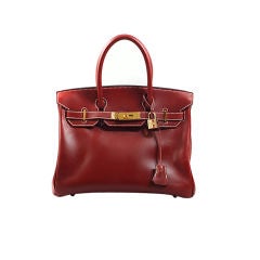 Hermes Rouge H Chamonix 30cm Birkin With White Constrast Stitchi