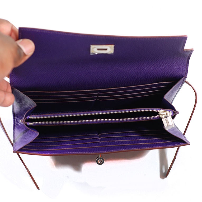 Hermes Kelly Long Wallet Iris (purple) Epsom Leather PHW 1