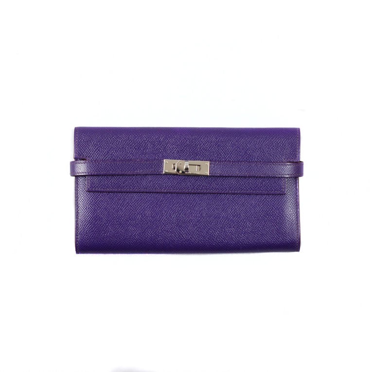 Hermes Kelly Long Wallet Iris (purple) Epsom Leather PHW 4