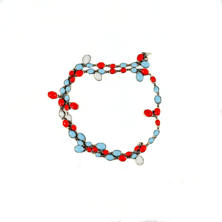 Chanel VTG Coral Light Blue And White Gripoix Beaded Necklace
