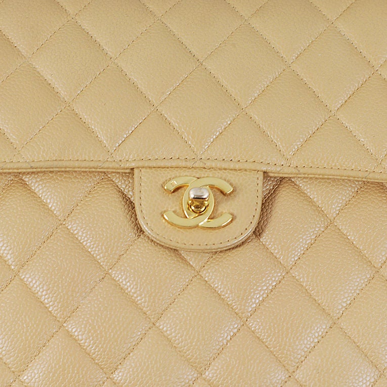 Chanel Beige Caviar Jumbo Flap Bag GHW 2
