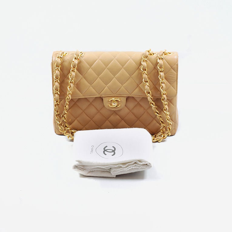 Chanel Beige Caviar Jumbo Flap Bag GHW 4