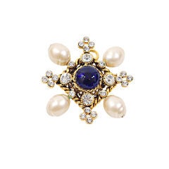 Vintage CHANEL Vtg Sapphire Gripoix Faux Pearl Snowflake Pendant Brooch