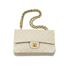 Vintage CHANEL Ivory Lambskin Classic 2.55 Double Flap Bag GHW