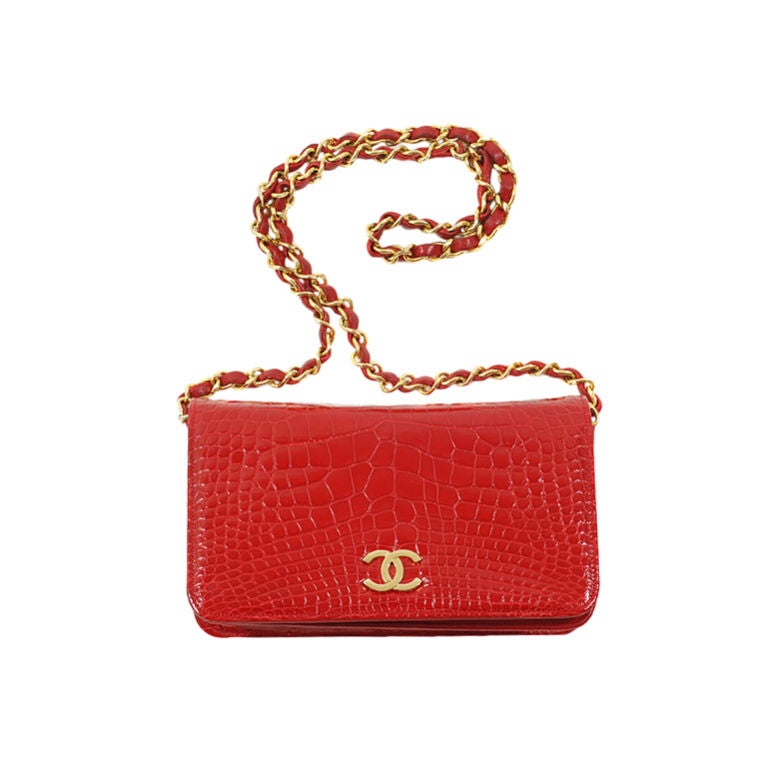CHANEL Vintage 1989 Red Glazed Alligator Flap Shoulder Bag GHW