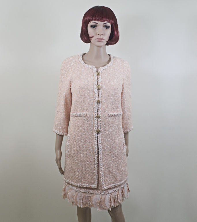 Chanel 07P Salmon Pink Tweed Boucle Coat And Dress 40 8 5