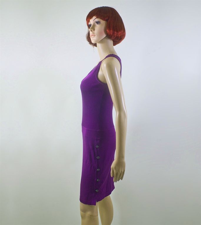 CHANEL Purple Knit Sleeveless CC Dress 36 4
