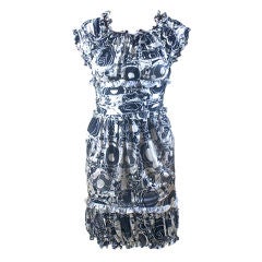CHANEL 08P Black & White Abstract Print Silk Dress 34 2