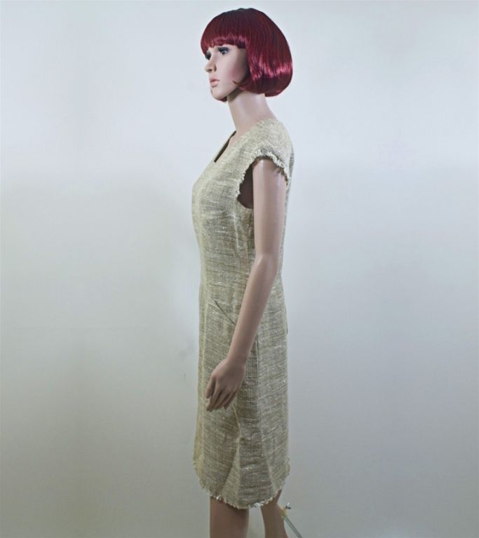 CHANEL 08P Beige Khaki Tweed Dress FR 38 US 6