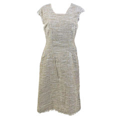 CHANEL 08P Beige Khaki Tweed Dress FR 38 US 6