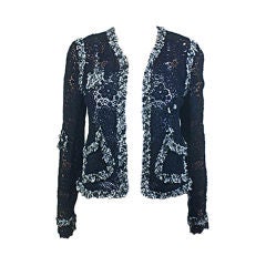 CHANEL Black and White Camellia Print Lace Jacket FR 36 US 4