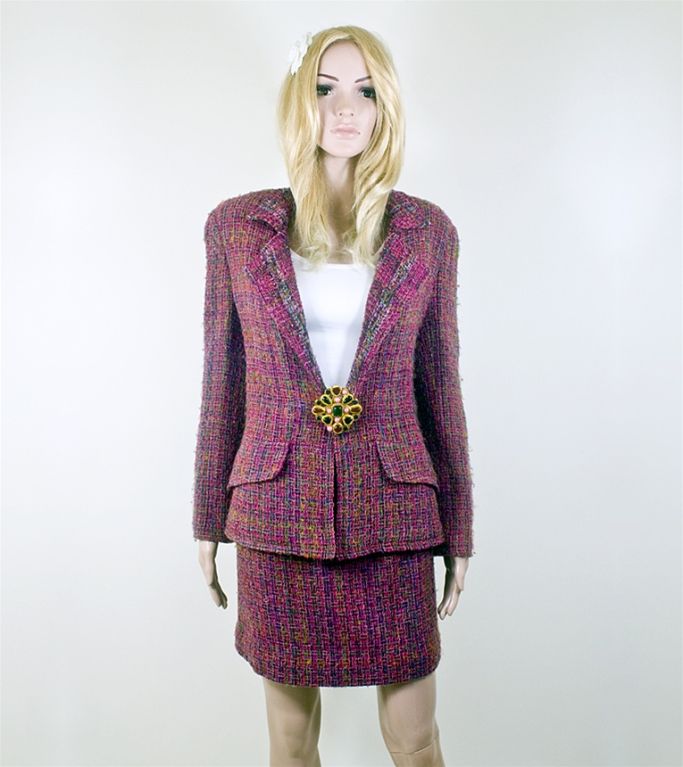 Chanel 98A Multi Fantasy Tweed Skirt Suit FR 44 US 12