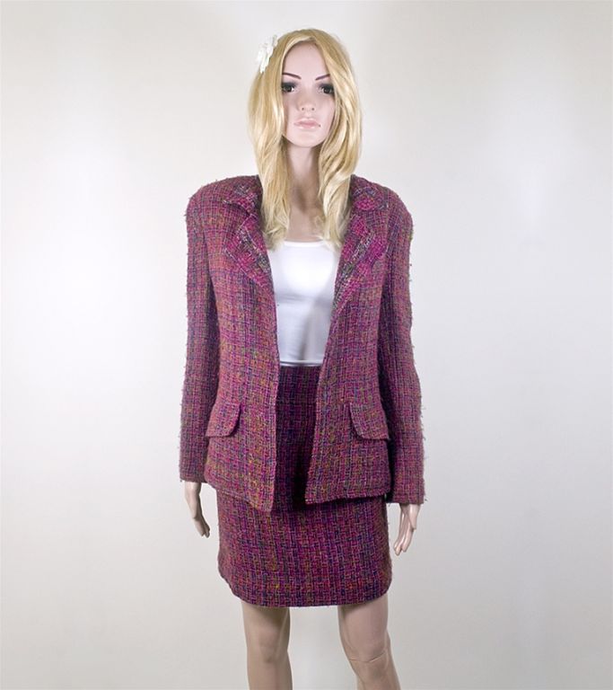 Chanel 98A Multi Fantasy Tweed Skirt Suit FR 44 US 12 For Sale 3