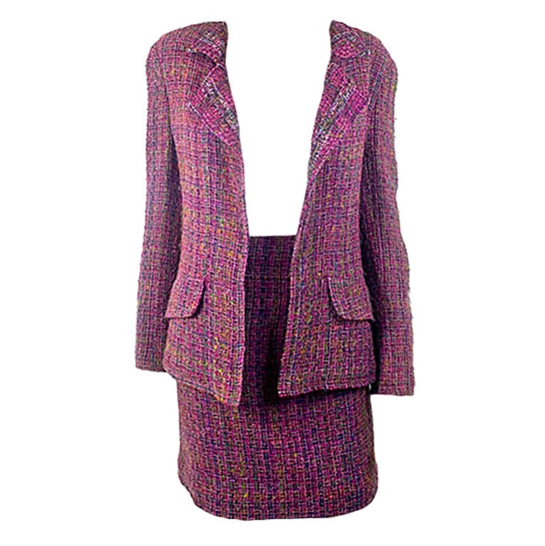 Chanel 98A Multi Fantasy Tweed Skirt Suit FR 44 US 12 For Sale