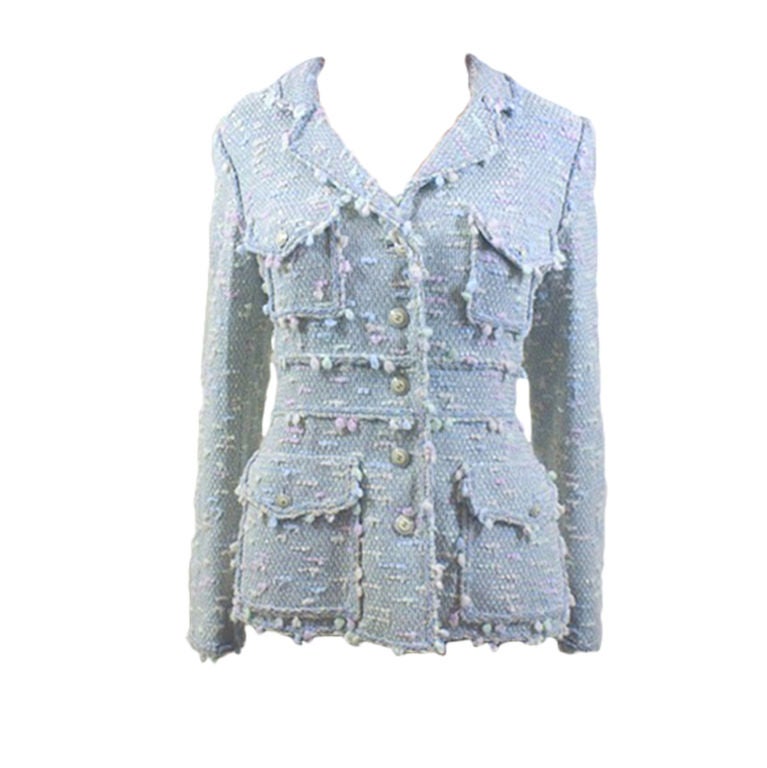 CHANEL 07C "Robin's Egg" Blue Fantasy Tweed Jacket FR 40 US 8