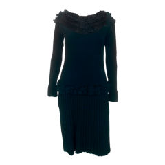 Louis Vuitton Black Knit Long Sleeve Ruffle Cocktail Dress Sz L