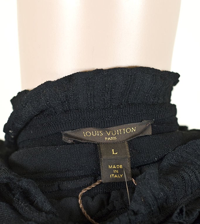 Louis Vuitton Black Knit Long Sleeve Ruffle Cocktail Dress Sz L For Sale 2