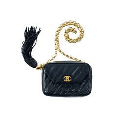 Chanel Vintage Lambskin Diagonal Stripe Quilted Camera Bag GHW