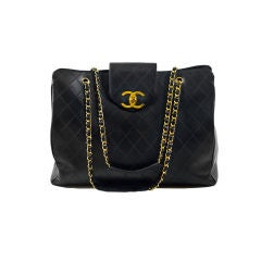 CHANEL Vintage Jumbo Quilted Black Weekender Travel Handbag L XL