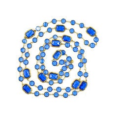 Chanel Vintage Blue Crystal Chicklet Sautoir Necklace
