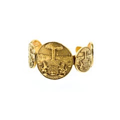CHANEL Vintage Gold-tone Logo Coin Cuff