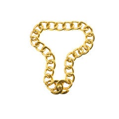 CHANEL 95A Gold-toned CC Turn-key Lock Chain Link Choker
