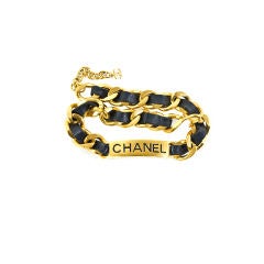 CHANEL 95P Black Leather Braided ID Necklace GHW