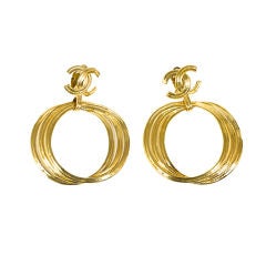 CHANEL 96P Gold-Tone Layered Hoop Earrings With CC Logo