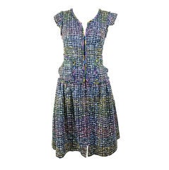 CHANEL 11P Black and White With Rainbow Multicolor Boucle Dress