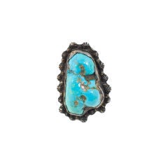 Vintage Navajo Sterling Silver And Morenci Turquoise Ring Sz 7