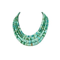 Native American Vtg Mountain Turquoise 4Strand Bead Bib Necklace